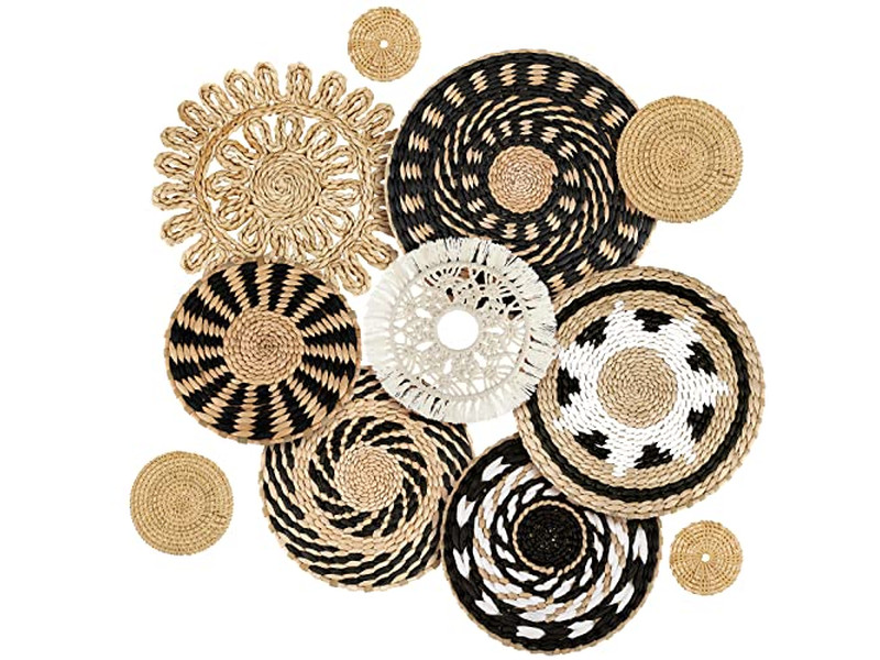 Paniers muraux tissés bohèmes décoratifs plats faits main grands