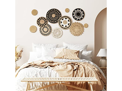 Paniers muraux tissés bohèmes décoratifs plats faits main grands