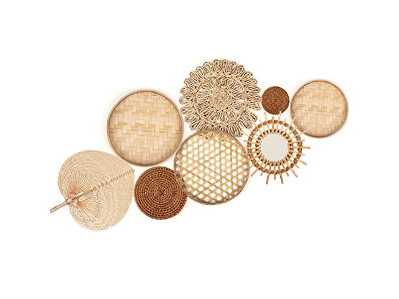 Décoration de panier mural avec décoration bleue en bambou art africain