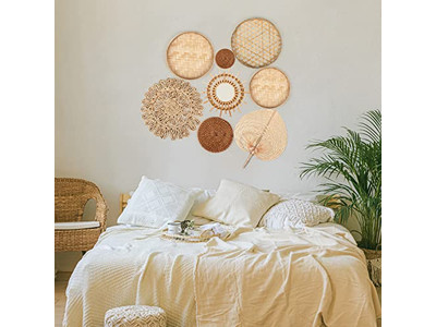 Décoration de panier mural avec décoration bleue en bambou art africain