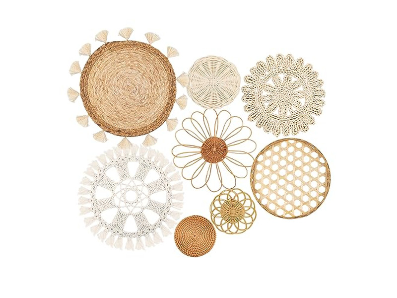 Décoration de panier mural rond bohème dans des paniers de cuisine tissés de style fermier pour